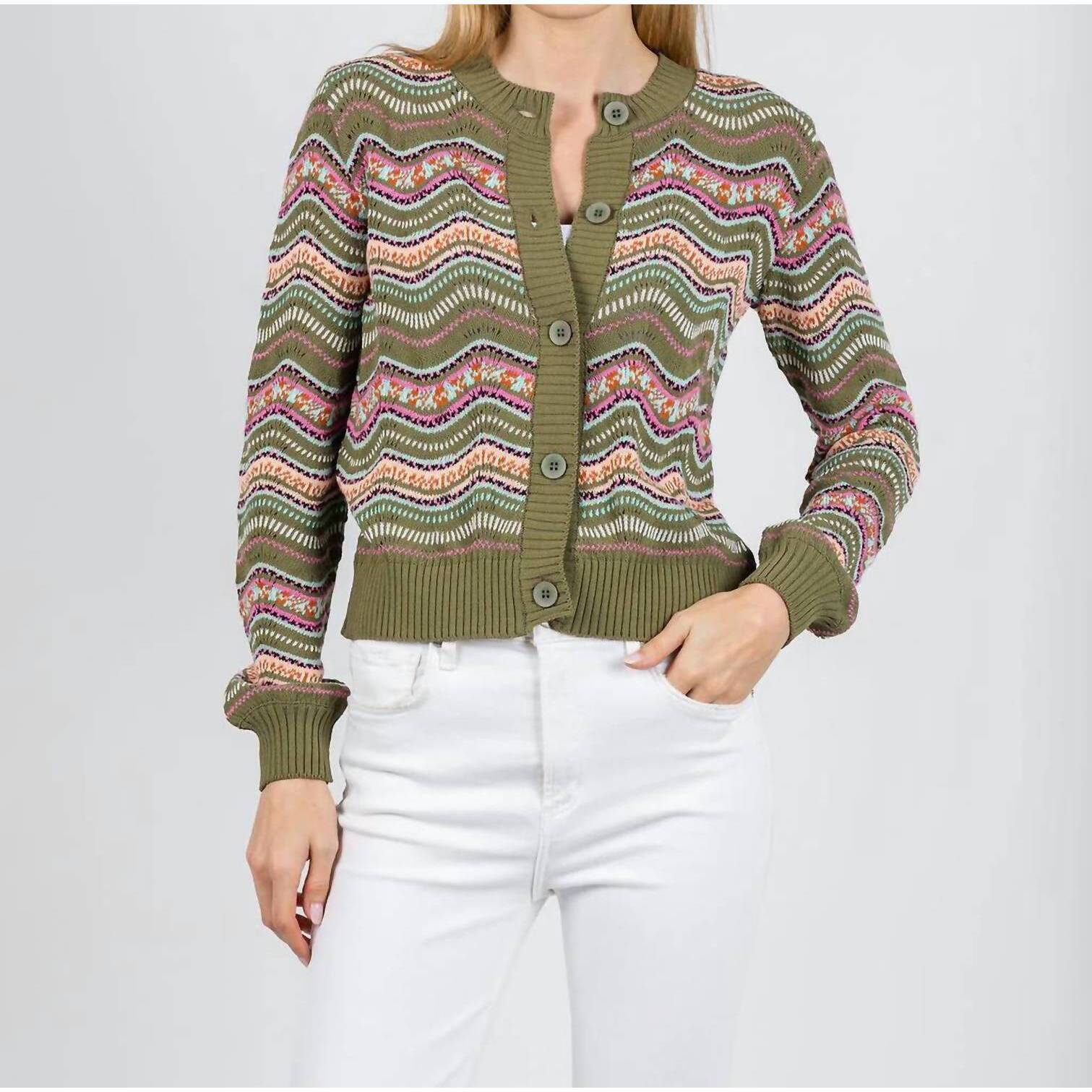 New Aldo Martins Kilie Waves Button Front Cardigan In Khaki